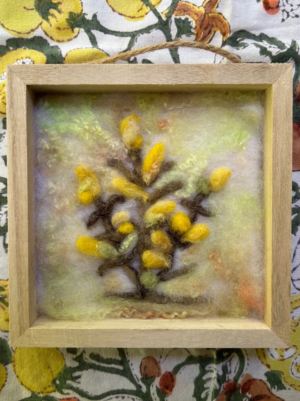 NWT “Lupine” is a handmade and handcrafted wool painting with brooch gift card